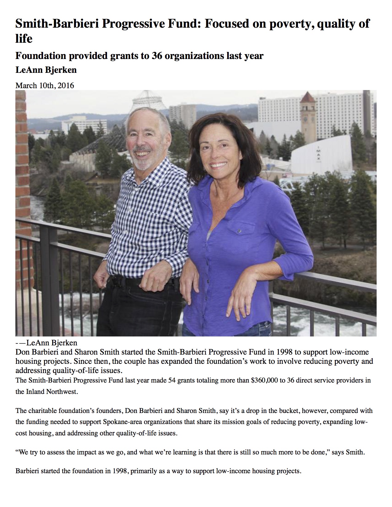 Smith-Barbieri Progressive Fund: Focused on poverty, quality of life srcset=